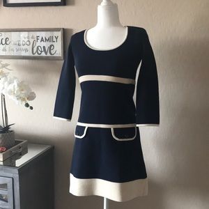 KATE SPADE Navy and cream sweater dress